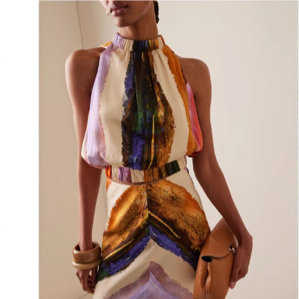 ZADATA女装2025新款欧美时尚无袖围裹装饰单排扣翻领连衣裙套装