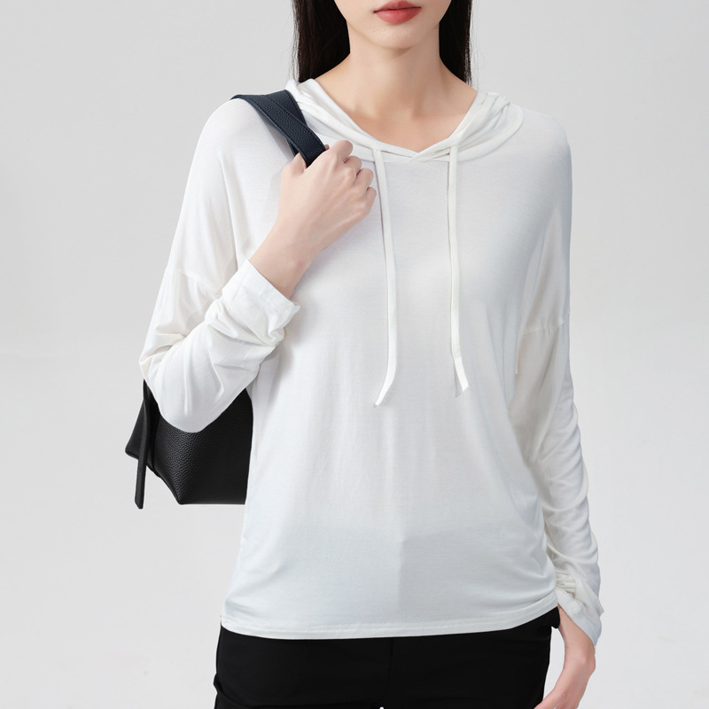 宽松连帽套头卫衣女春秋款2025新款女装简约时尚纯色长袖抽绳t恤