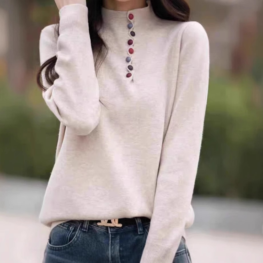 半高领彩扣针织打底衫女2025新款秋冬内搭洋气大码女装秋冬毛衣